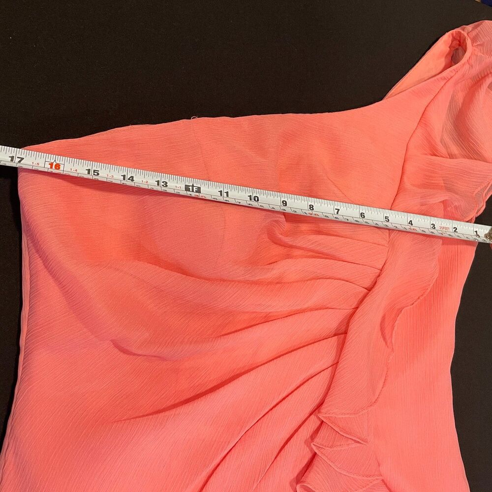 ~ Angelina Faccenda 10 peach 1-shoulder ruffle cocktail dress light flowy sheath - Picture 8 of 14